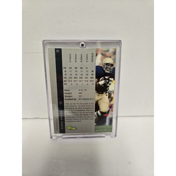 1992 Four Sport Draft Pick Classic Football #81 Derek Brown   Notre Dame - Picture 2 of 3